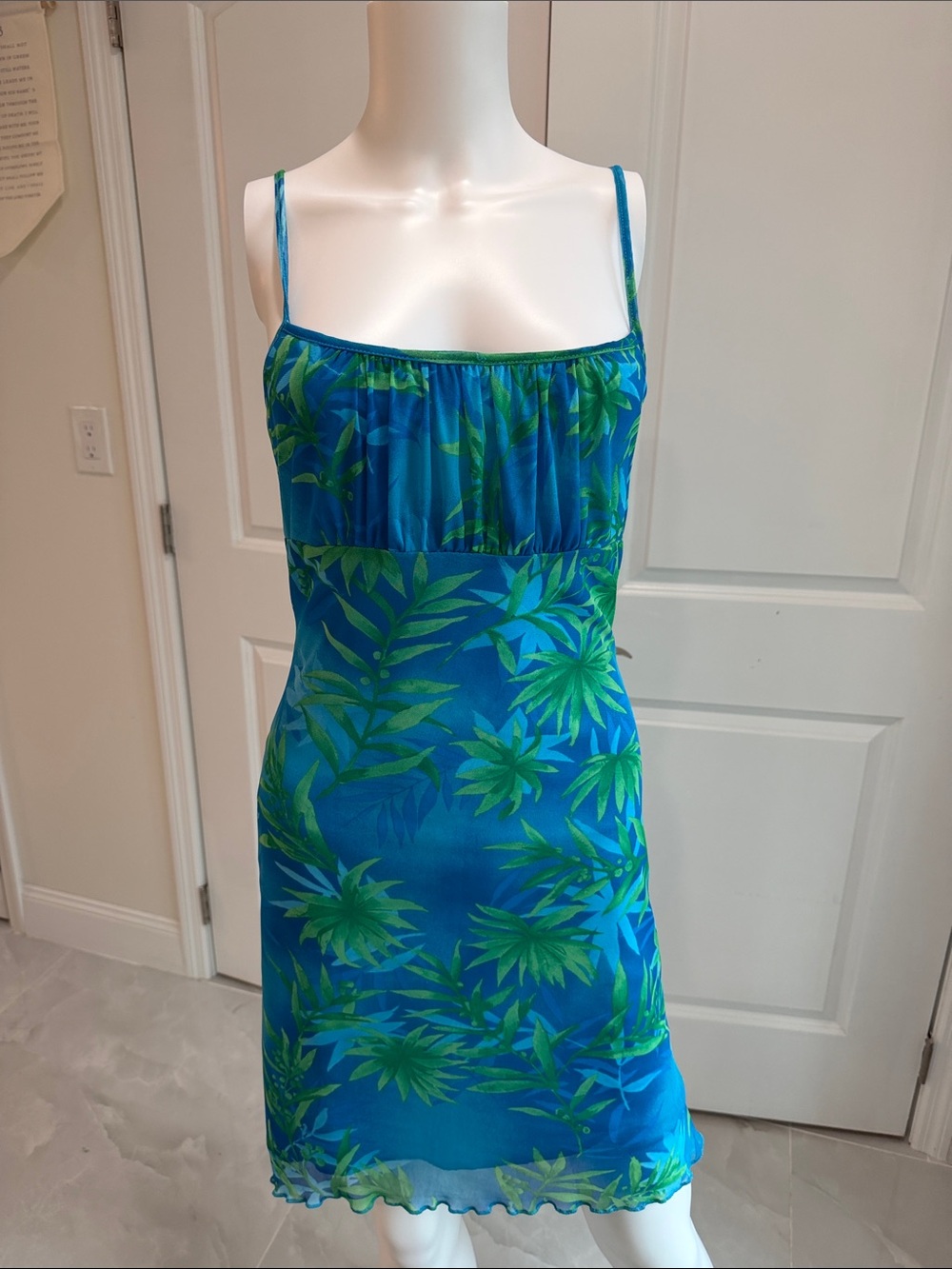 My Michele Blue & Green Tropical Slip  Dress